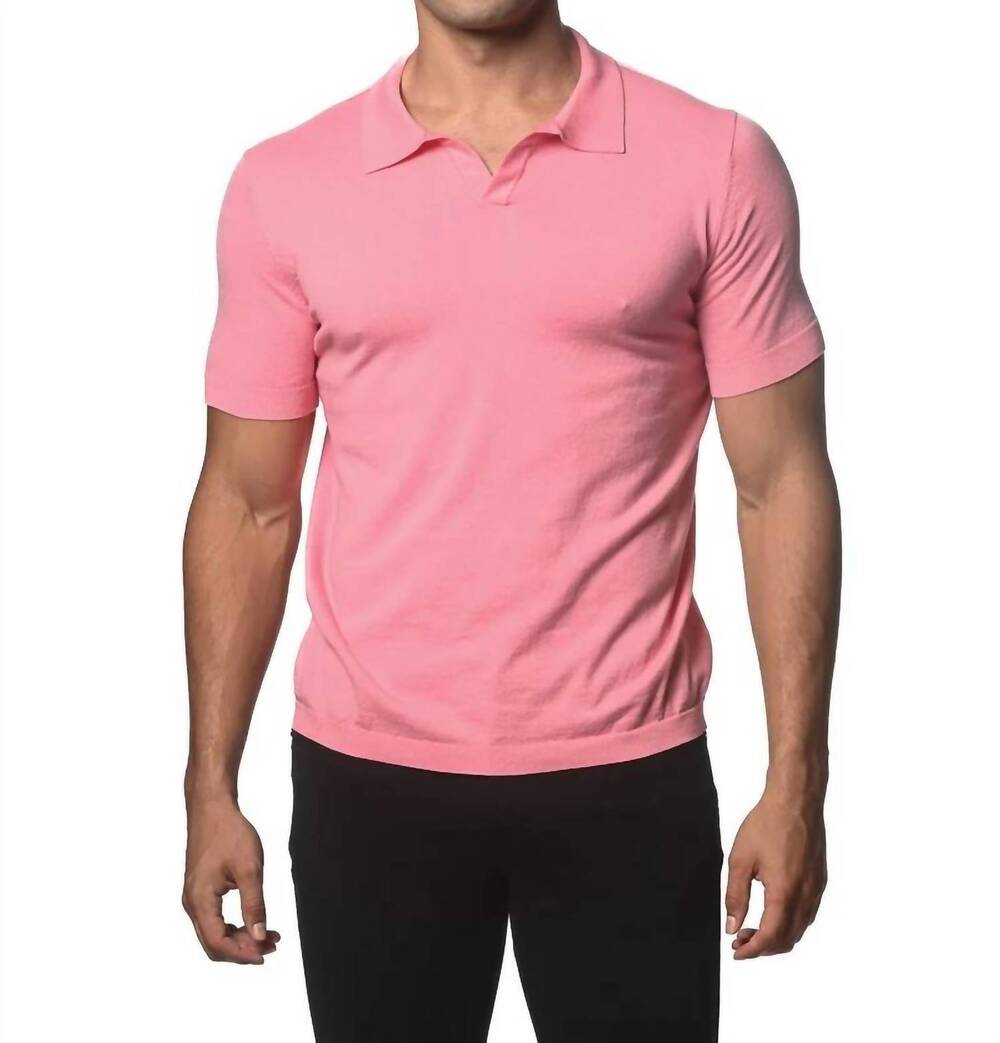 NEW POSTMARC johnny collar knitted polo in bubble gum